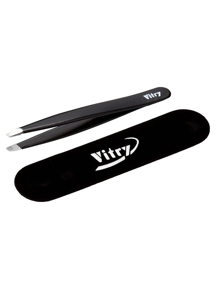 Vitry Pince à Épiler Professionnelle Mors Biais Inox 9 cm - Couleur : Noir